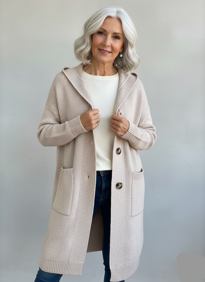 Yasmine – Long Knit Cardigan with Hood